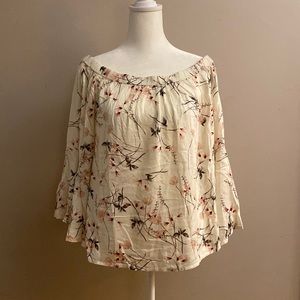 Lucky Brand Bell Sleeve Floral Off Shoulder Bohemian Floral Blouse